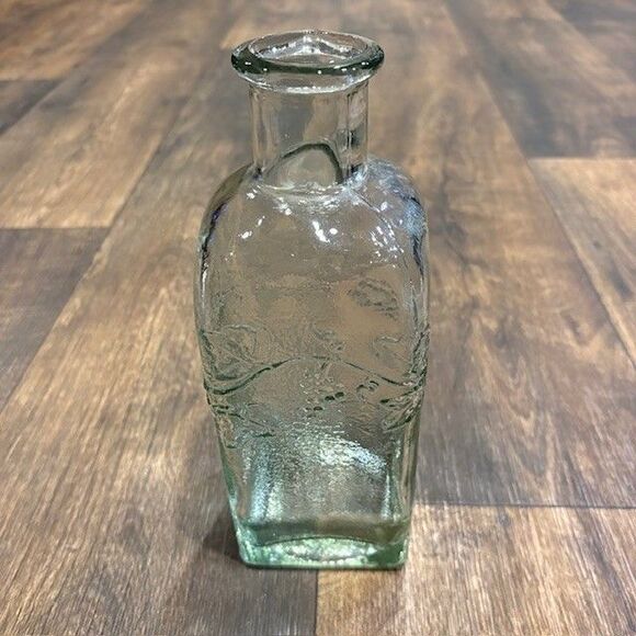 Vintage Green Glass Cruet Bottle Embossed Grapes Vine Olive Oil Vinegar Decanter - Picture 4 of 9